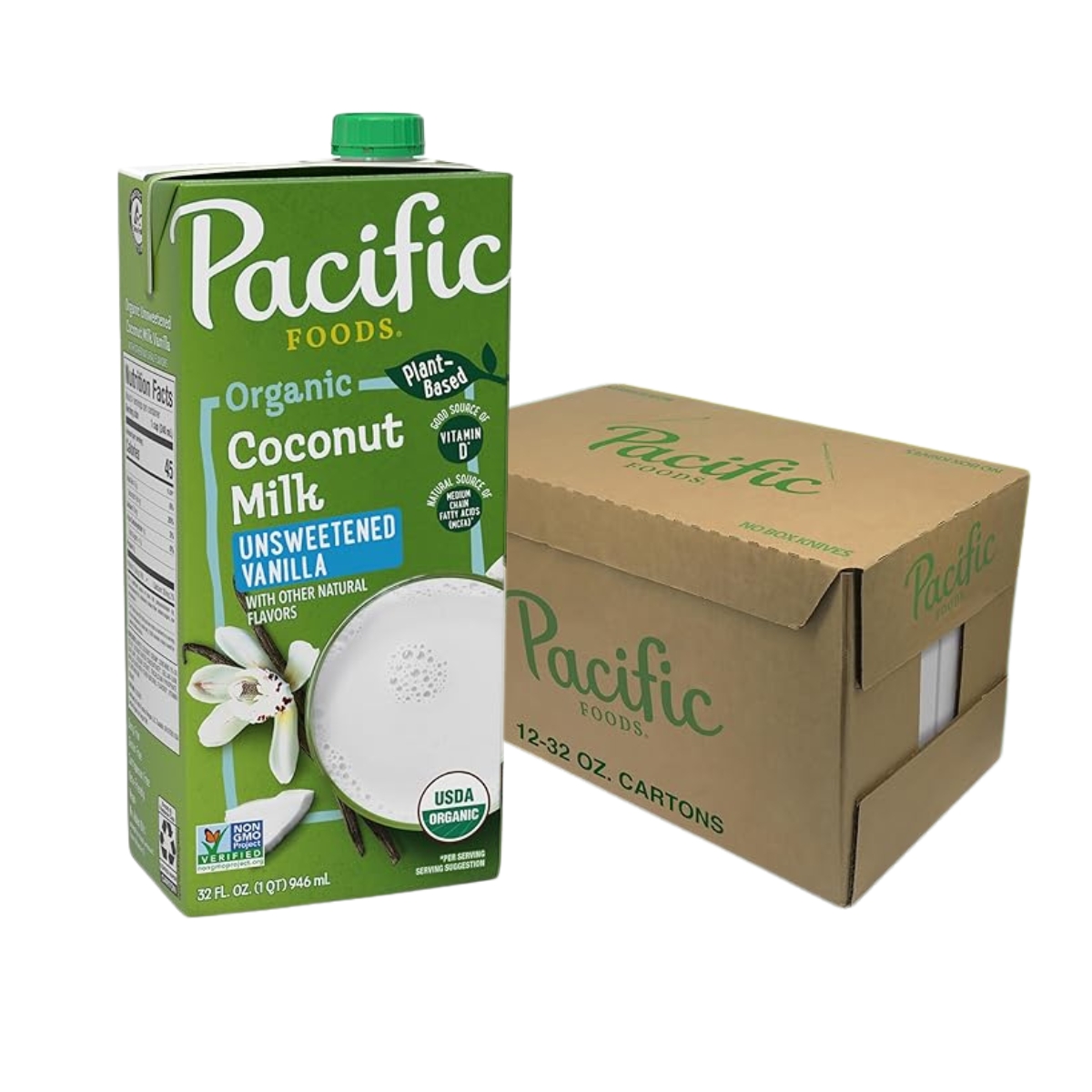 Bebida de coco vainilla sin azúcar Pacific Foods Bebida de coco con vainilla sin azúcar Pacific Foods, en envase de 946 ml, perfecta para smoothies, postres y recetas veganas.